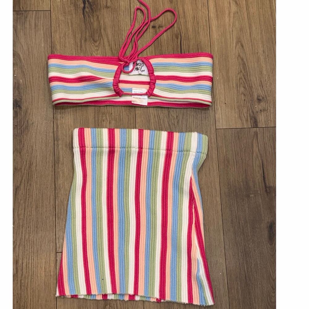 Princess Polly Striped Ribbed Bandeau Top and Mini Skirt Set Size S/M - Picture 2 of 7